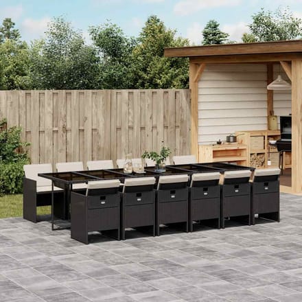 vidaXL - 13-delige - Tuinset - met - kussens - poly - rattan - zwart