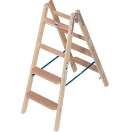 Trapladder Krause, dubbelzijdig, TRBS 2121-2, met emmerhaak, 2 x 4 stappen/longen, hout