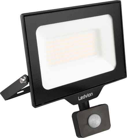 Ledvion - ECO LED-schijnwerper buiten, Met Sensor, IP65, 50W, 110lm/W, natuurlijk wit, 4000K, superhelder, breedstraler, buitenlamp