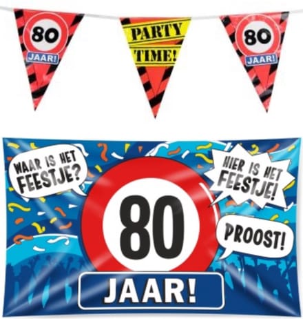 80 jaar verjaardag versiering pakket – vlag – gevelvlag – paperdreams