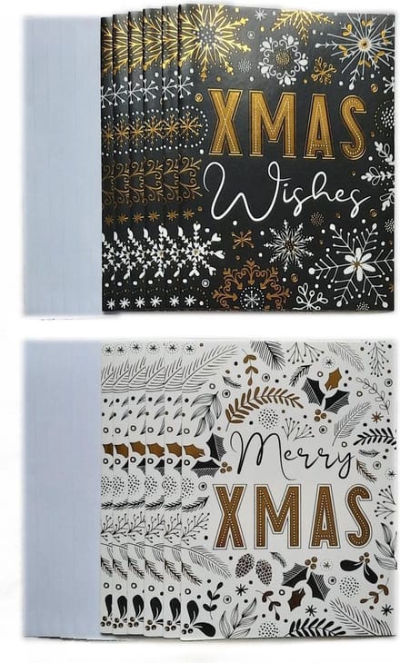 Kerstkaarten – 12 Stuks – X MAS Wishes - 11 x 15 cm – K-175