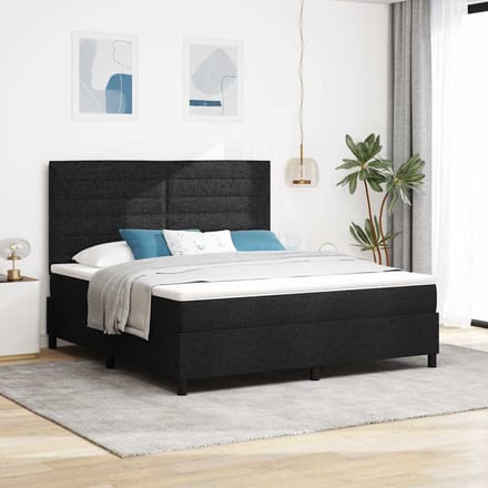 vidaXL - Boxspring - bed - met - matras - met - LED - Zwart - 180 - x - 200 - cm - Stof
