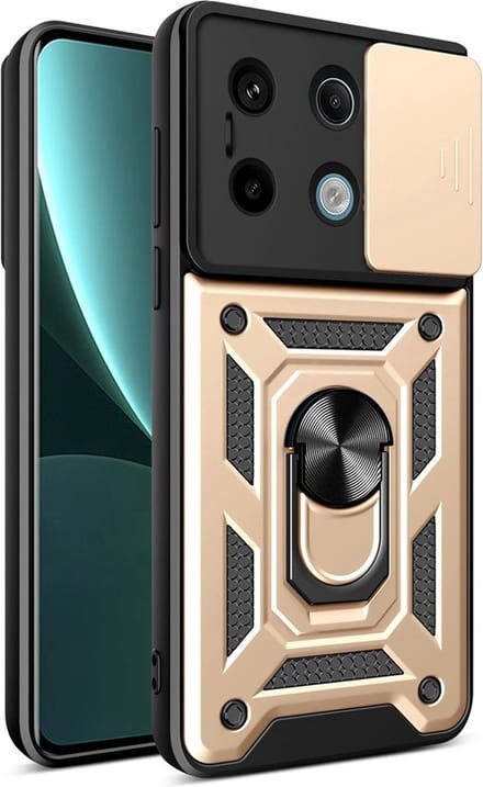 MobyDefend Hoesje - Geschikt voor Xiaomi Redmi Note 13 Pro 5G - Pantsercase Met Draaibare Ring - Goud