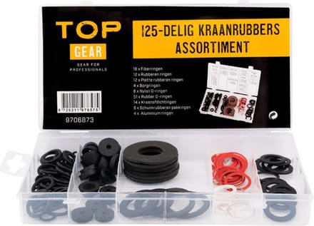Topgear O-ring set - 125 stuks - Rubberen afdichting - Diverse maten - Inclusief opbergbox