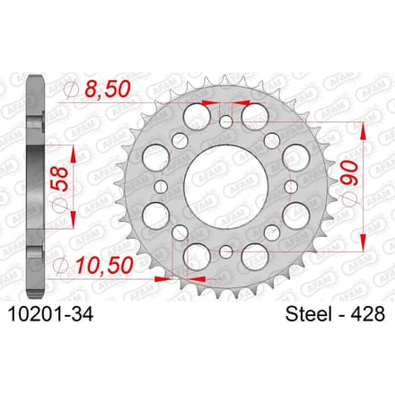 Stalen tandwiel Afam 428 34 dents