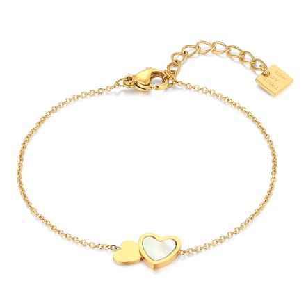 Twice As Nice Armband in goudkleurig edelstaal, 2 harten 16cm+3cm