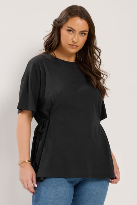 Yours Zwart Tshirt Met Strik Aan De Zijkant Size 42