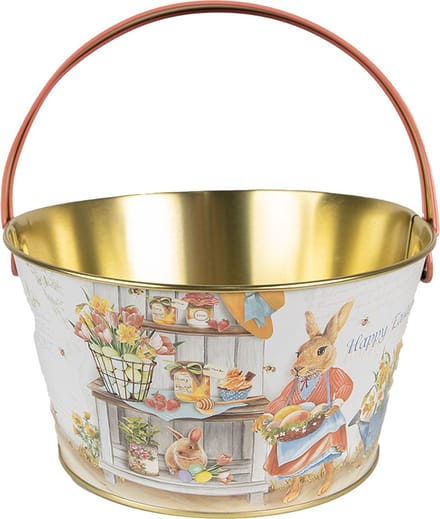 Clayre & Eef Decoratie Mand Ø 19x10 cm Wit Aluminium Konijn