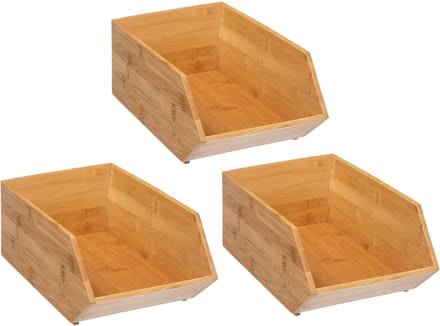 5Five Stapelbare opbergmand 1 vaks organizer - 3x - L18 x B31 x H12 cm - bamboe hout - lichtbruin