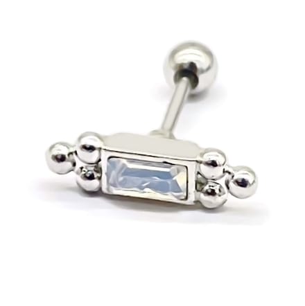 Oorpiercing Rechthoekig met Zirkonia - RVS - 11 mm - Zilverkleurig