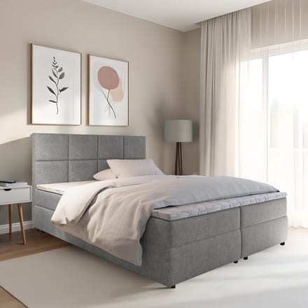 Boxspring met opbergruimte Sam - 180x200 cm - Grijs - Inclusief Topper - Bed met Opbergruimte - Opberg boxspring - Bonellvering tot 100 kg