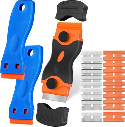 Reinigingsschraper Gereedschapsset, 1 st Dubbele Kopschraper + 2 st Plastic Schrapers met 20 Messen – Schraper voor Keramische Kookplaat/Autofilmschraper