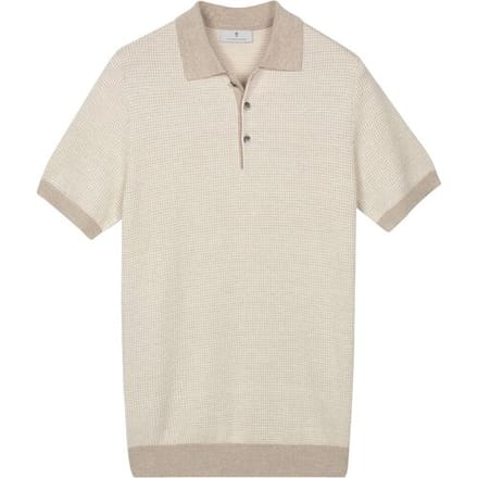 Thomas Maine Polo Fine Allover Pattern Merinowool Linnen Licht Beige / male