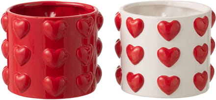 J-Line bloempot Harten Motieven - keramiek - wit/rood - large - set van 2