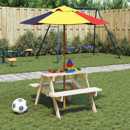 vidaXL - Picknicktafel - voor - 4 - kinderen - met - parasol - massief - vurenhout