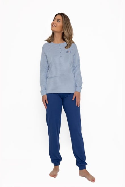Cocodream - dames pyjama 611851 - 100% katoen - blauw - maat L
