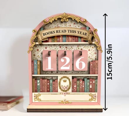 Houten Boek Lees Dit Jaar Teller – Roze - Book Read This Year Tracker – Lezen Uitdaging & TBR Tracker – Boekenplank Decor