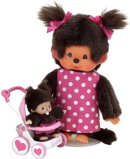 Monchhichi Moeder met  Wandelwagen met Kind 20cm