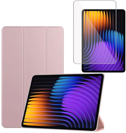 TechNow Hoesje + Screenprotector geschikt voor Xiaomi Mi Pad 7 / Mi Pad 7 Pro Hoesje – Glas - Extreme Shock Case – Smart Case - Rose