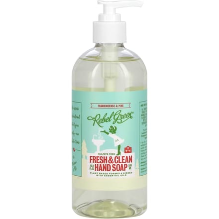 Rebel Green, Fresh & Clean Hand Soap, Frankincense and Pine, 16.9 oz (500 ml) white