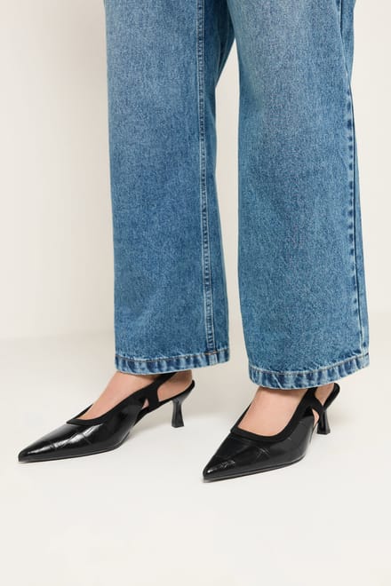 Yours Zwarte Met Krokodilstructuur Riempie Sandaal Met Hak In Brede Epasvormsize 39EEE