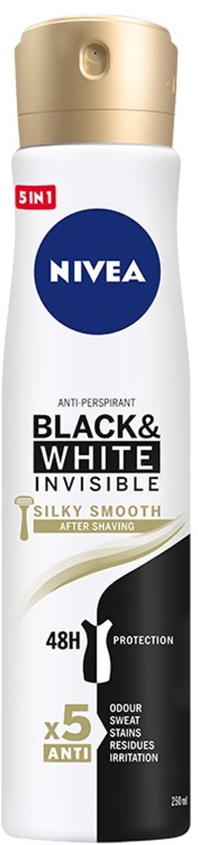 Nivea Black & White - Zijdezachte Deodorant Spray - 250 ml - Onzichtbare Bescherming - Alcoholvrij