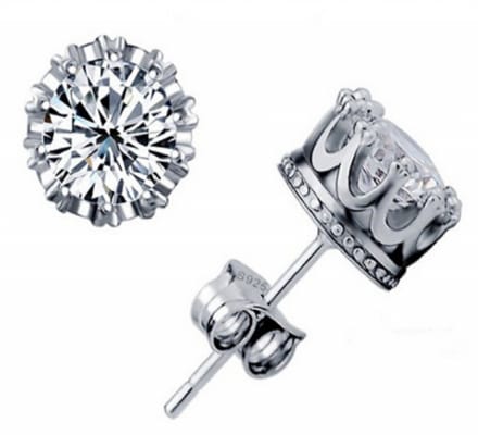White gold plated - kroon - oorbellen - 7 mm- wit - Charme Bijoux