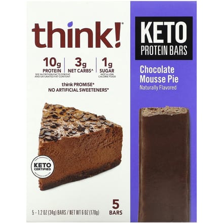 Denken!, Keto Proteïne Reep, Chocolade Mousse Taart, 5 repen, 34 g (1,2 oz) elk