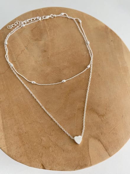 Joboly Multilayer hartjes coin hart ketting - Dames - Zilverkleurig - 40-45 cm