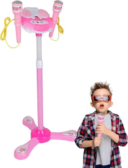 Kinder Microfoon met Statief - Speelgoed Microfoon Karaoke - Kinderfeestjes Organiseren - Flexibel Ontwerp - 89x35x27 cm - Roze