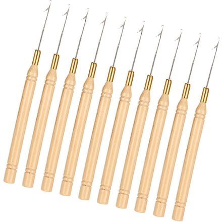 10 stuks Haaknaald Houten Handvat Hairextension Haaknaald Pruiken Gereedschap beige