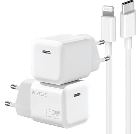 Snellader met usb C poort met Lightning kabel 30w Power Delivery - Made for iPhone - Gecertificeerde oplader met oplaaadkabel