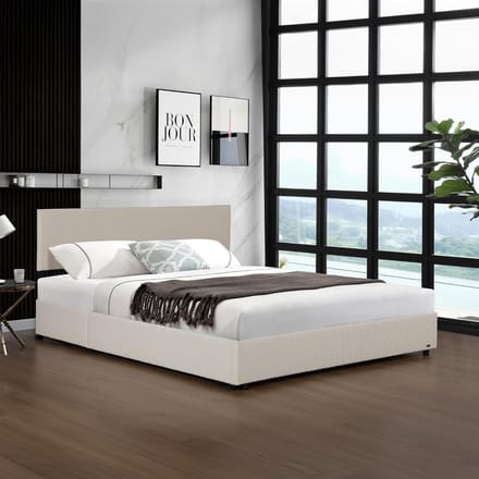 Gestoffeerd tweepersoonsbed met opklapbare lattenbodem 180x200 cm beige