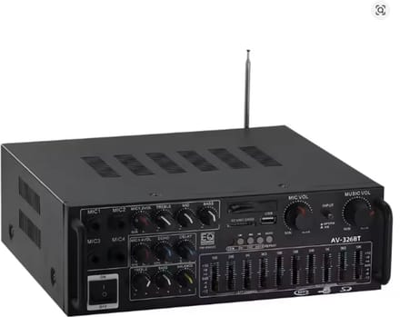 Eindversterker - Equalizerontvanger - Compacte Stereo Digitale Audioversterker van 300 W - met USB-Interface en 4 Microfooningangen - Geschikt voor Thuis en In De Auto