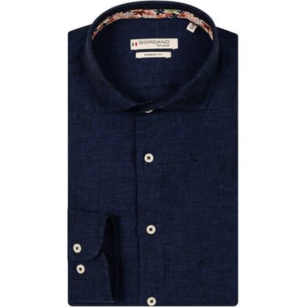 Giordano Overhemd Row Soft Washed Linnen Mélange Cutaway Collar Navy / male