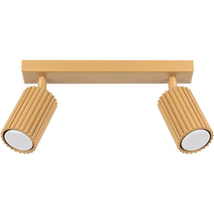 Plafondlamp KARBON 2 met geribbelde spots op een smalle balk - Sollux Lighting - IP20 - Goud aluminium behuizing - 30 x 6.5 x 16.5 cm - 2 x GU10 LED, exclusief lichtbron - 2 x 10 W - Minimalistische plafondlamp voor gang, hal en woonkamer