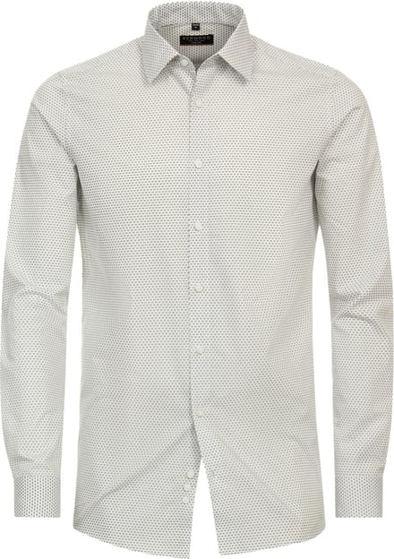 Redmond slim fit overhemd - popeline - wit met grijs dessin
