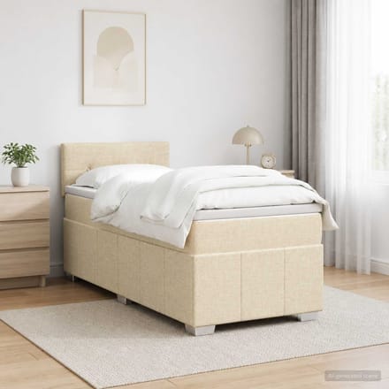 vidaXL - Boxspringbed - met - matras - Crèmekleurig - 100 - x - 200 - cm - Stof