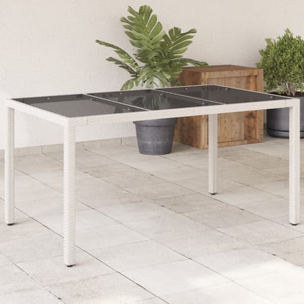 vidaXL - Tuintafel - met - glazen - blad - 150x90x75 - cm - poly - rattan - wit