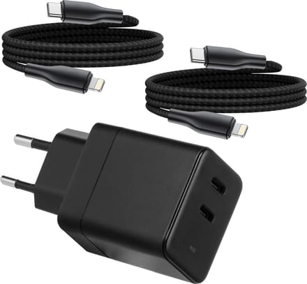 Dual Power Adapter USB C - Geschikt voor iPhone - Oplader Kabel met 1 Meter Lange USB C Kabels - Snellader