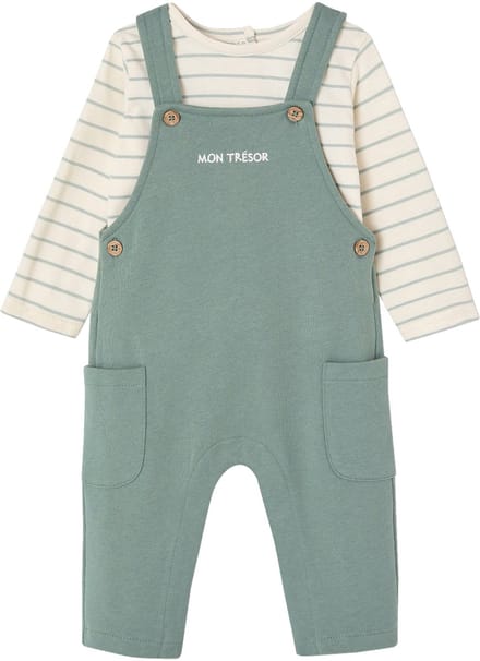 Vertbaudet Fleece babyset met T-shirt en tuinbroek