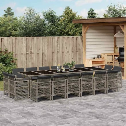 vidaXL - 17-delige - Tuinset - met - kussens - poly - rattan - grijs