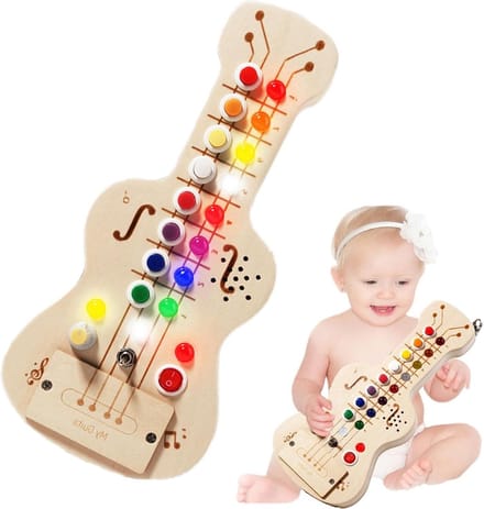 Sensorisch activiteitenbord - Houten speelgoed - Muziek ontdekken - Met LED licht - 28.5 x 12 cm - Multicolor