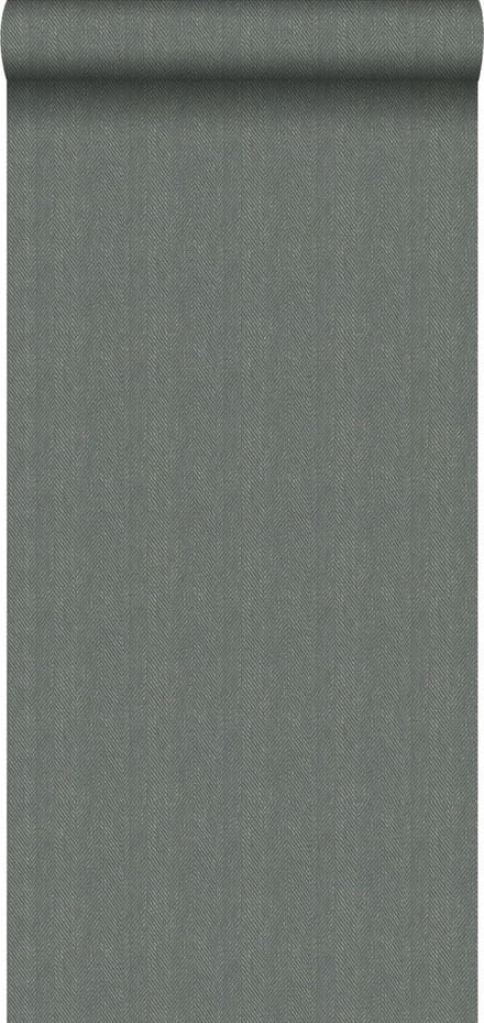 Origin Wallcoverings behang geweven visgraat-motief groen grijs - 53 cm x 10.05 m - 347660