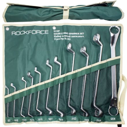 Rockforce RF-5188P - Set Afgebogen Steeksleutels - 11-delig - 6-36 mm - CrV Staal