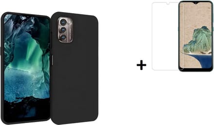 Geschikt voor Nokia G22 Hoesje - Siliconen - Nokia G22 Screenprotector - Hoesje Zwart Case + Screenprotector
