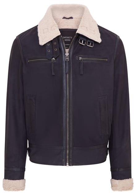 Heren blauw echt schaap suède bomber pilotenjack - Sandnes