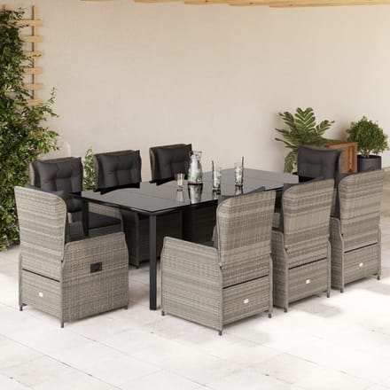 vidaXL - 9-delige - Tuinset - met - kussens - poly - rattan - lichtgrijs