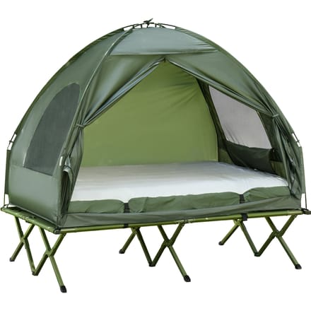 Other Outsunny Opvouwbaar dubbel campingbed met opblaasbare matras-tent groen