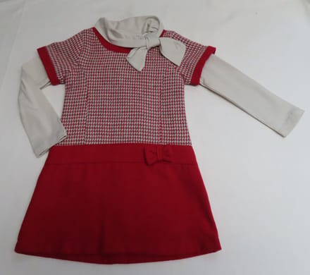 Kledingset - Ensemble - Jurk + T shirt lange mouw - Rood / grijst - 3 jaar 98